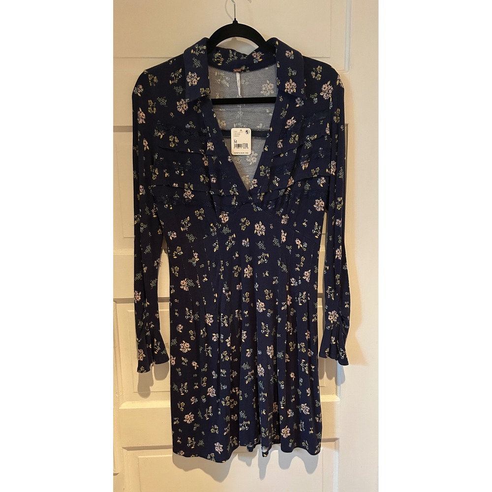 NWT Free People Good Days Floral Mini Dress Blue Long Sleeve Size M $128 - Picture 4 of 10